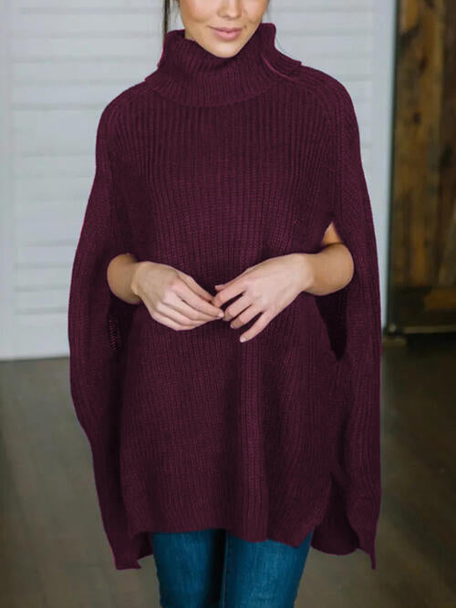 Turtleneck Slit Sweater - The Beaucoup Home