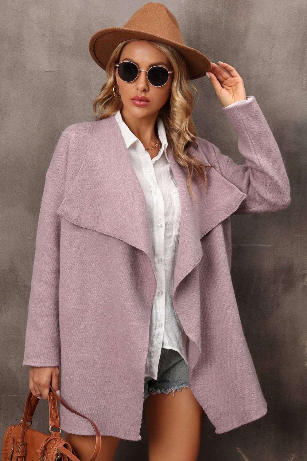 Waterfall Collar Longline Cardigan with Side Pockets - The Beaucoup Home