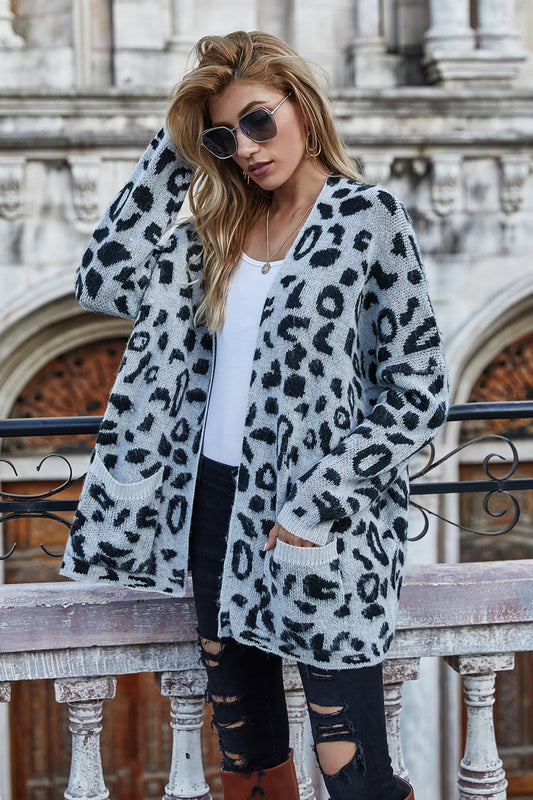 Leopard Longline Cardigan with Pockets - The Beaucoup Home