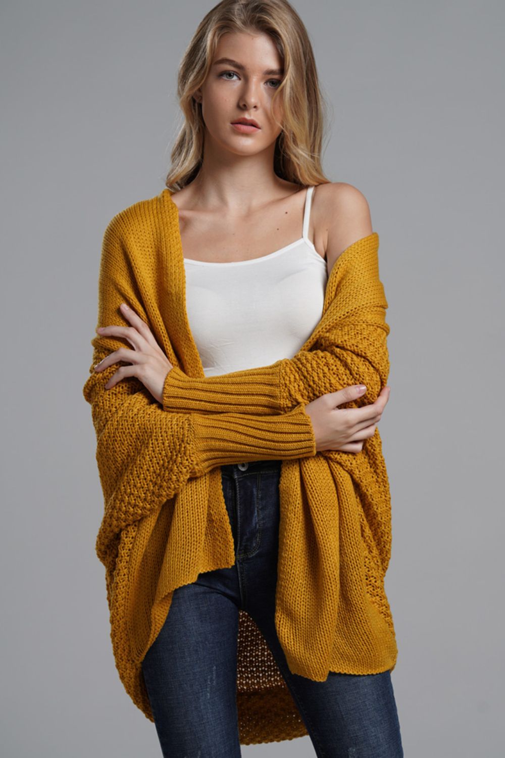 Dolman Sleeve Open Front Ribbed Trim Longline Cardigan - The Beaucoup Home