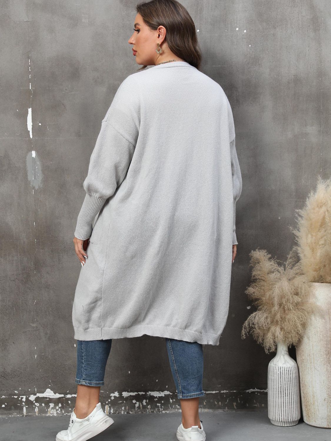 Plus Size Long Sleeve Pocketed Cardigan - The Beaucoup Home