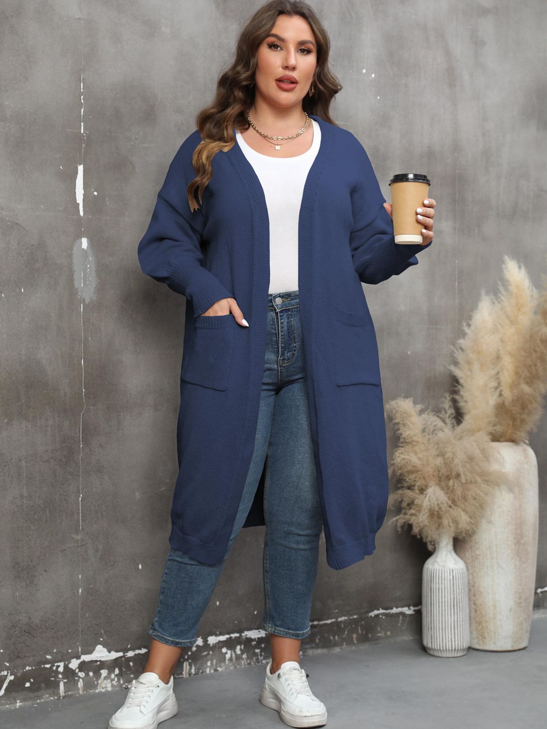 Plus Size Long Sleeve Pocketed Cardigan - The Beaucoup Home