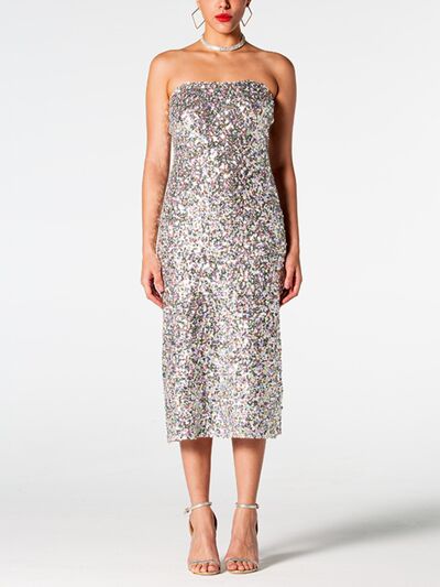 Sequin Straight Neck Midi Wrap Dress - The Beaucoup Home