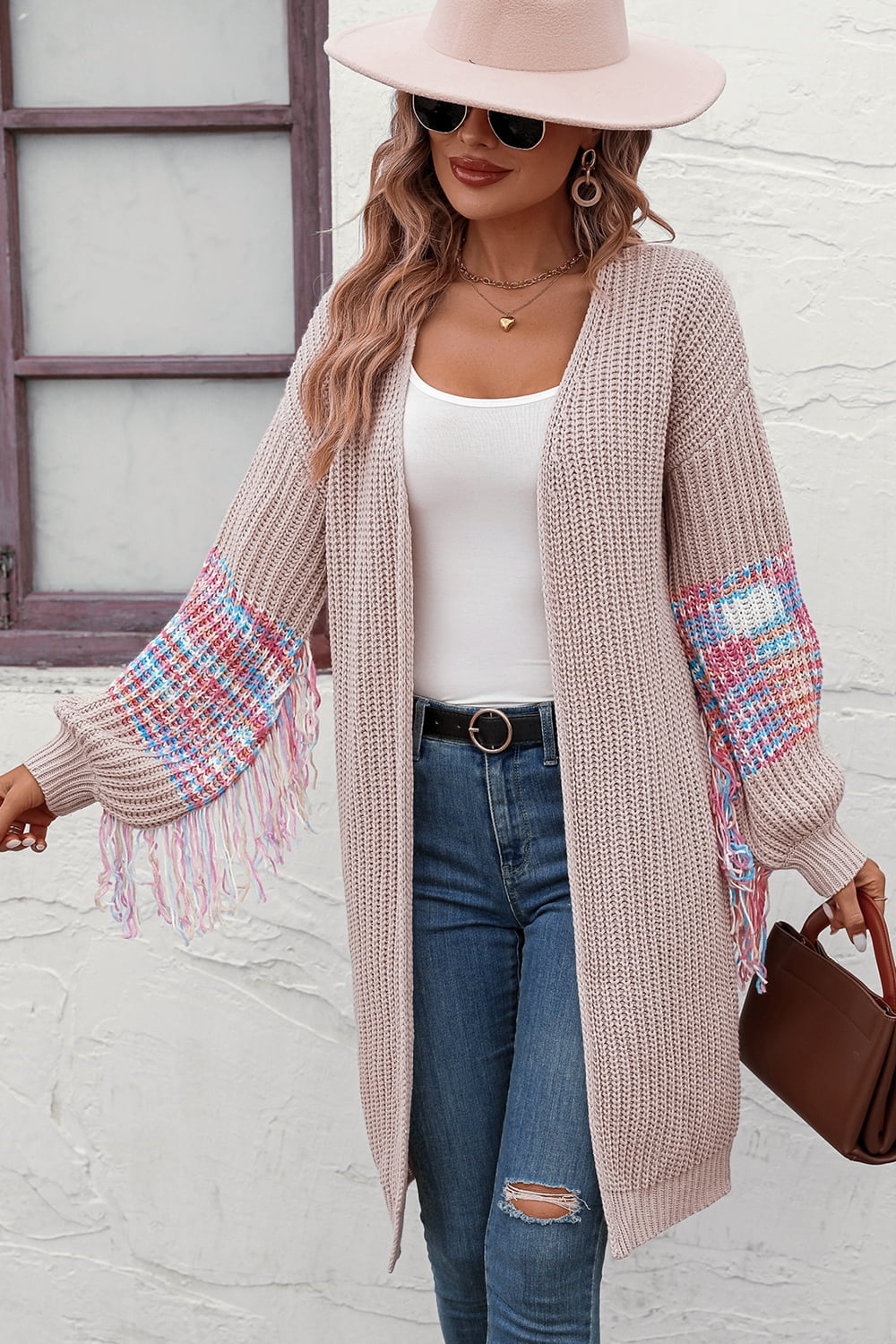 Fringe Sleeve Dropped Shoulder Cardigan - The Beaucoup Home