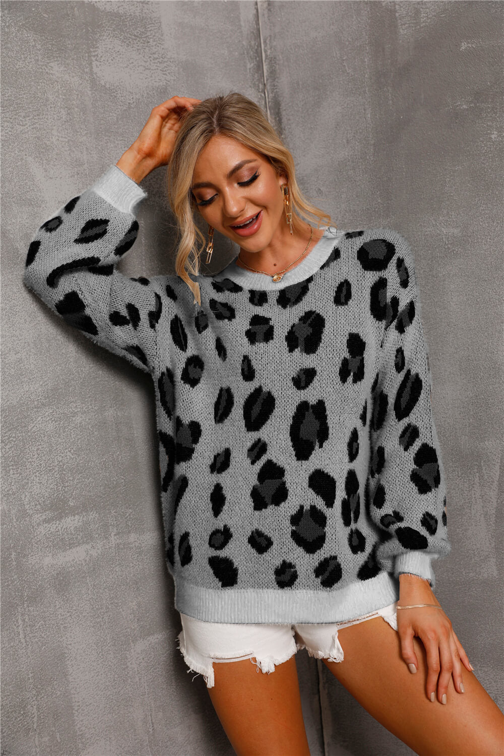 Animal Print Dropped Shoulder Knit Pullover - The Beaucoup Home