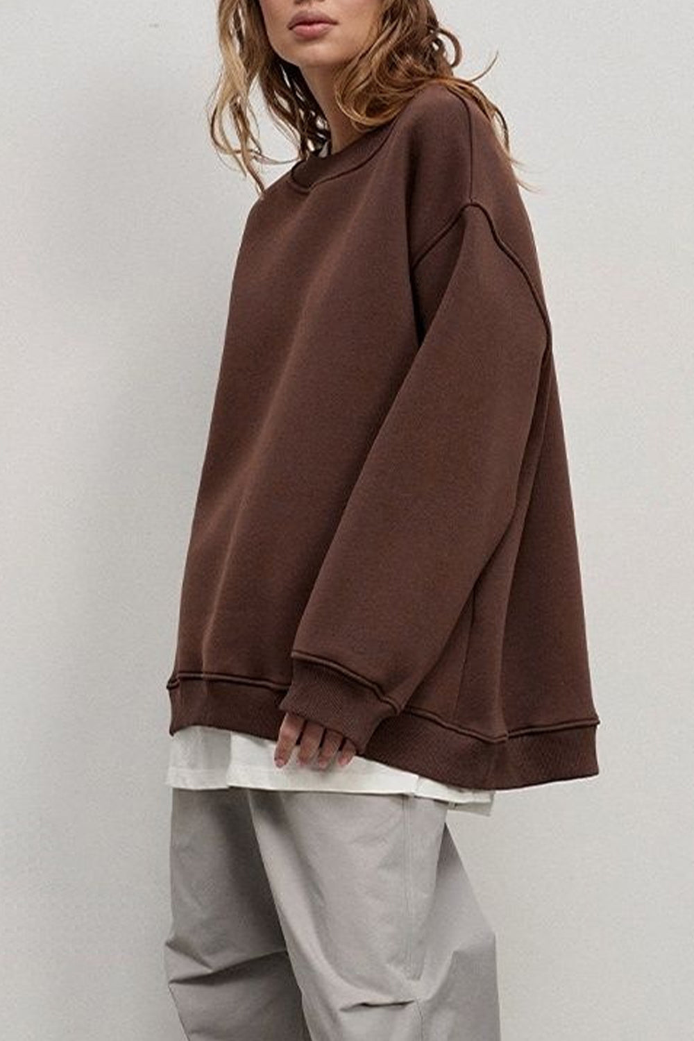 Oversize Round Neck Dropped Shoulder Sweatshirt - The Beaucoup Home