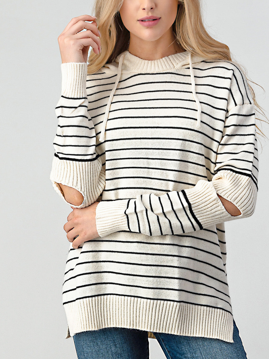 Striped Cutout Slit Sweater - The Beaucoup Home