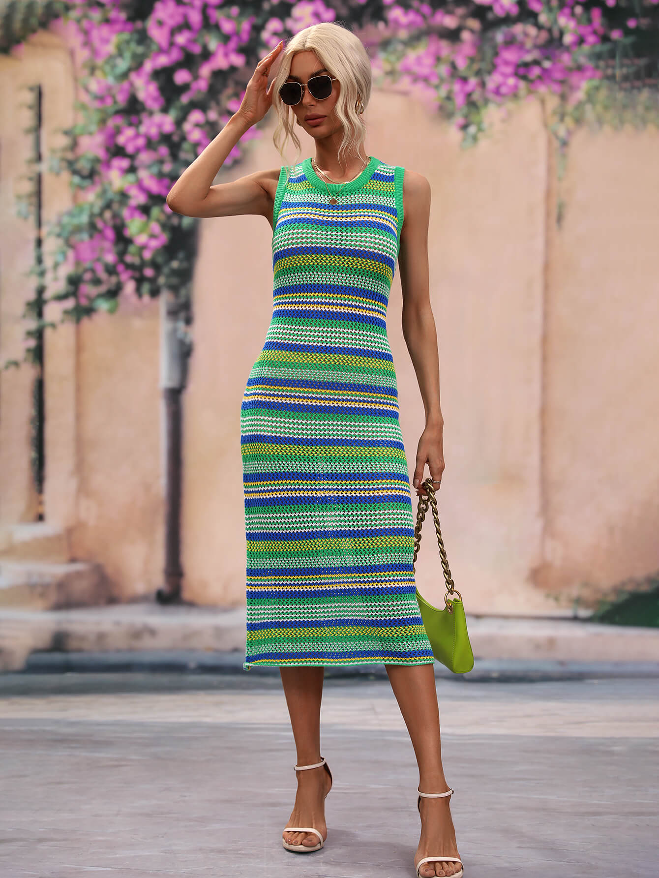 Striped Round Neck Sleeveless Midi Cover Up Dress - The Beaucoup Home