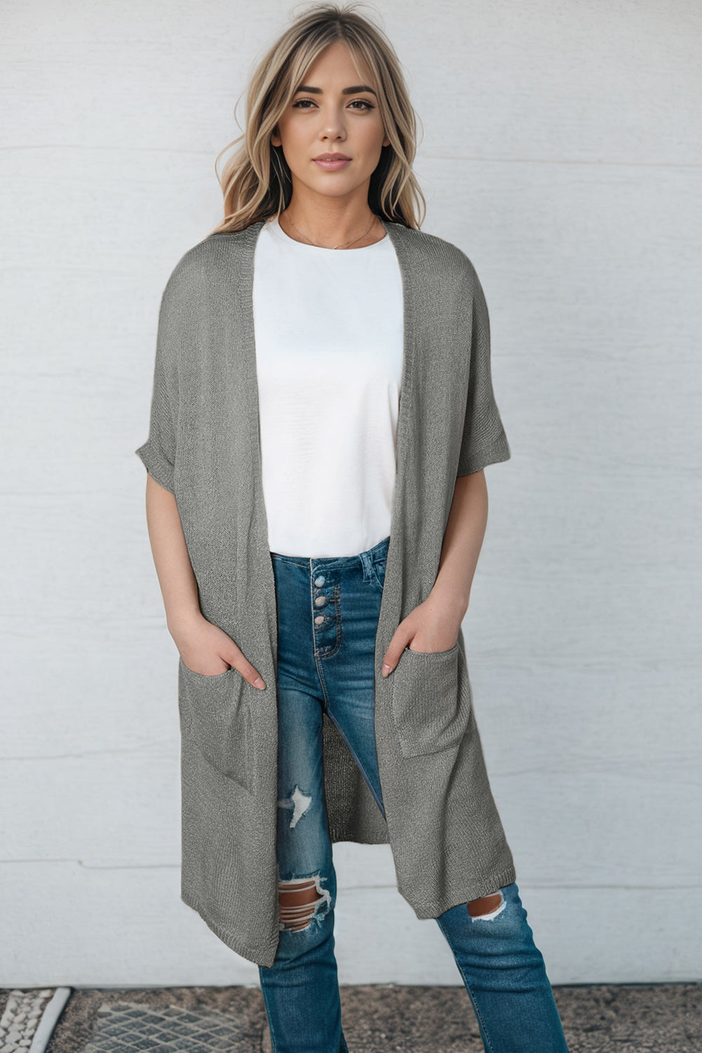 Open Front Sweater Cardigan with Pockets - The Beaucoup Home