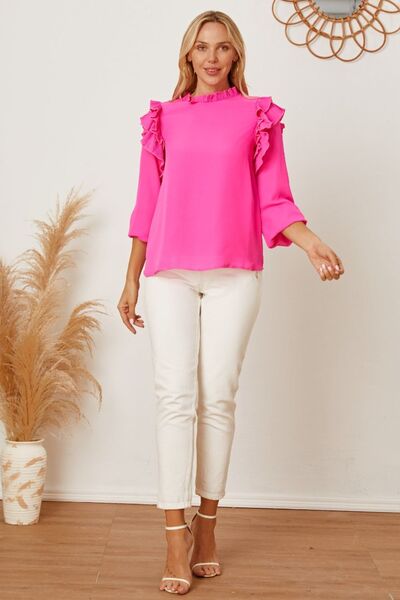 Frill Ruffled Three-Quarter Sleeve Blouse - The Beaucoup Home