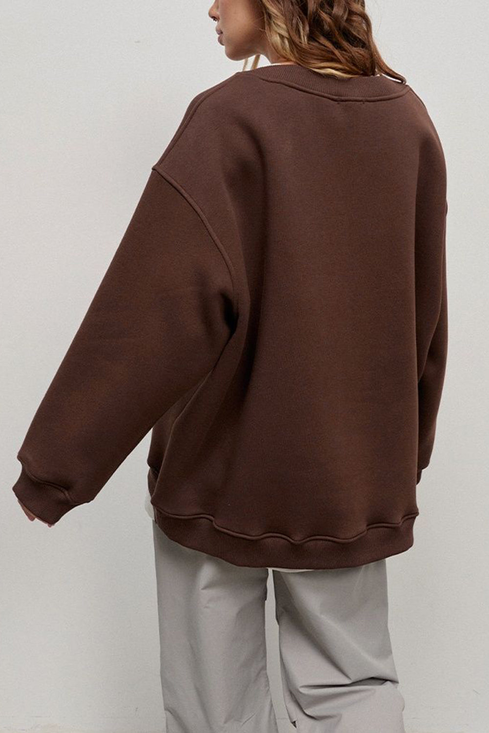 Oversize Round Neck Dropped Shoulder Sweatshirt - The Beaucoup Home