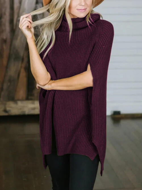 Turtleneck Slit Sweater - The Beaucoup Home