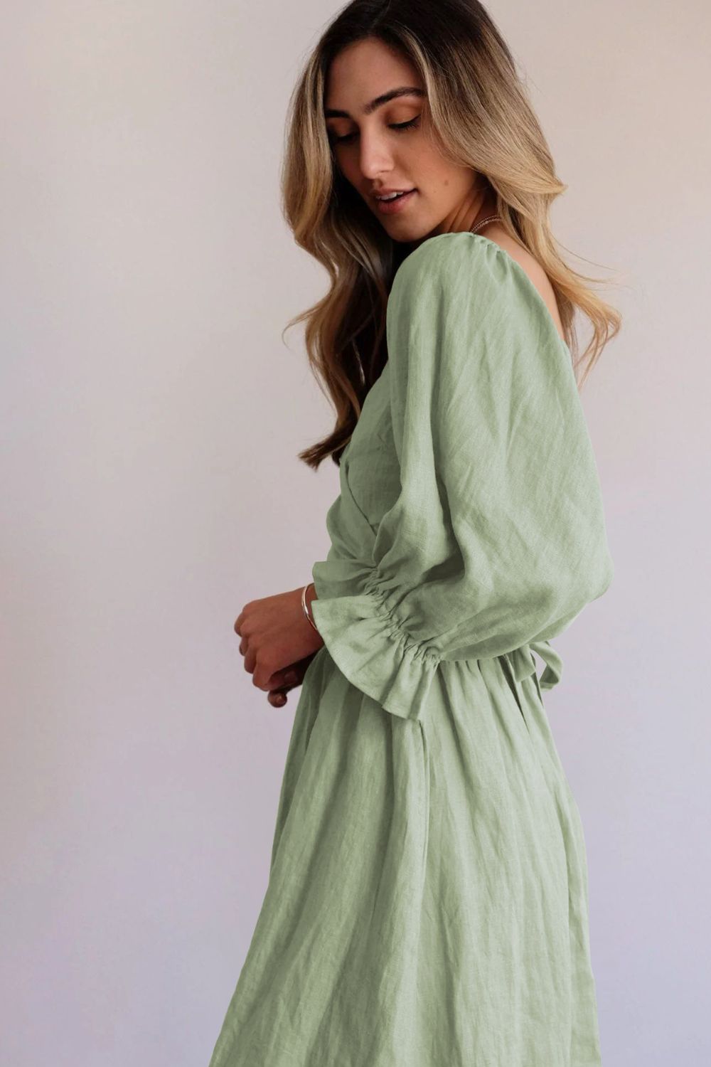 Smocked Square Neck Flounce Sleeve Dress - The Beaucoup Home