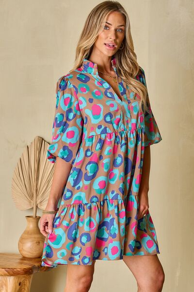 Notched Balloon Sleeve Mini Dress - The Beaucoup Home