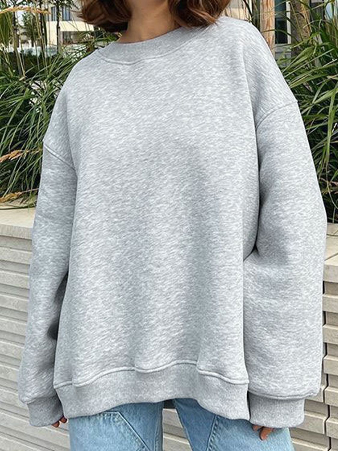 Oversize Round Neck Dropped Shoulder Sweatshirt - The Beaucoup Home