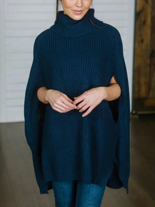 Turtleneck Slit Sweater - The Beaucoup Home