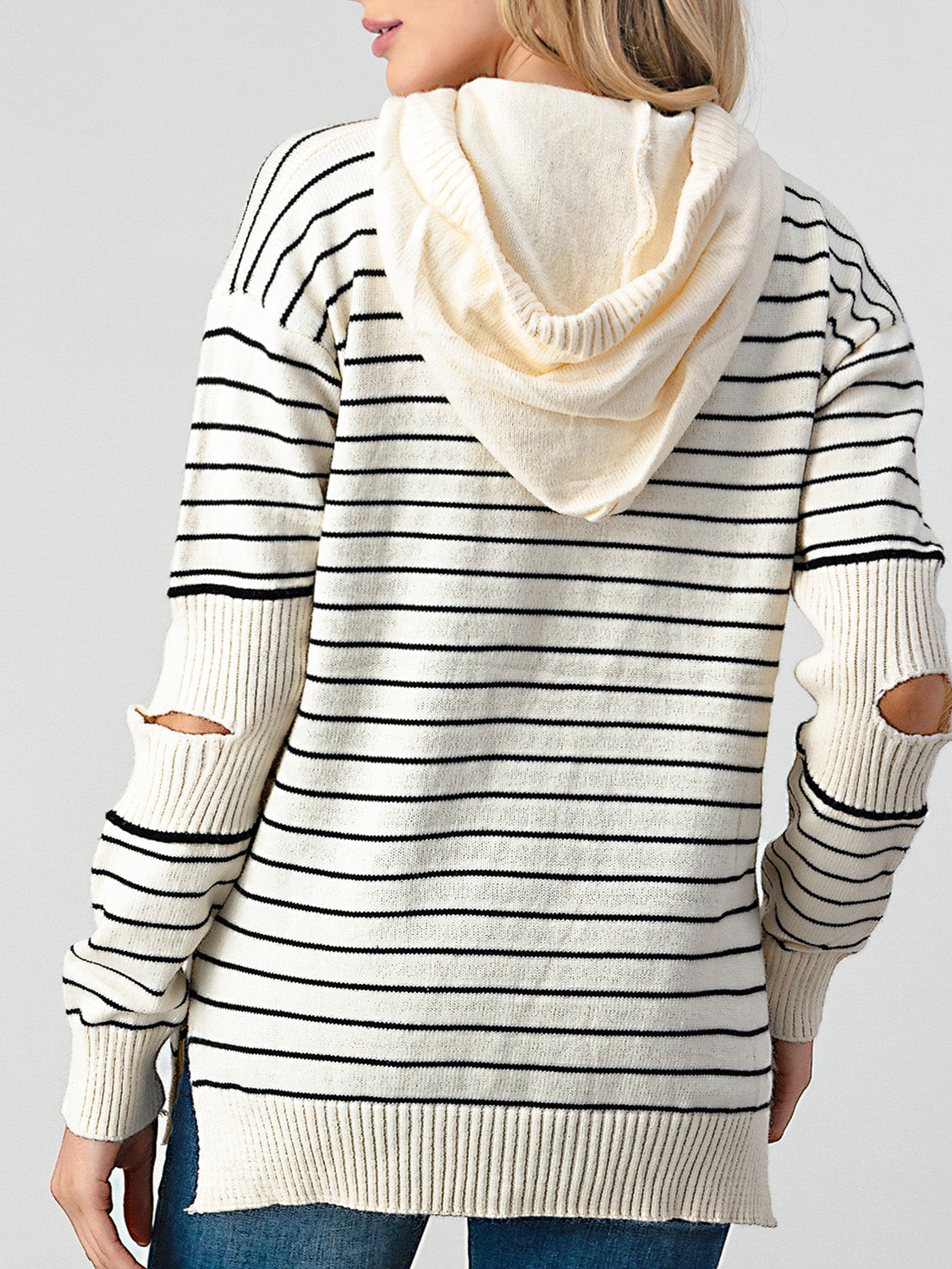 Striped Cutout Slit Sweater - The Beaucoup Home