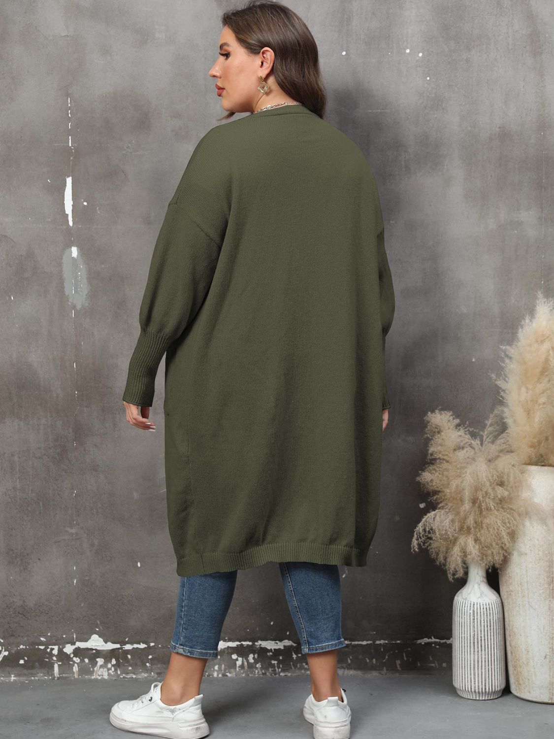 Plus Size Long Sleeve Pocketed Cardigan - The Beaucoup Home