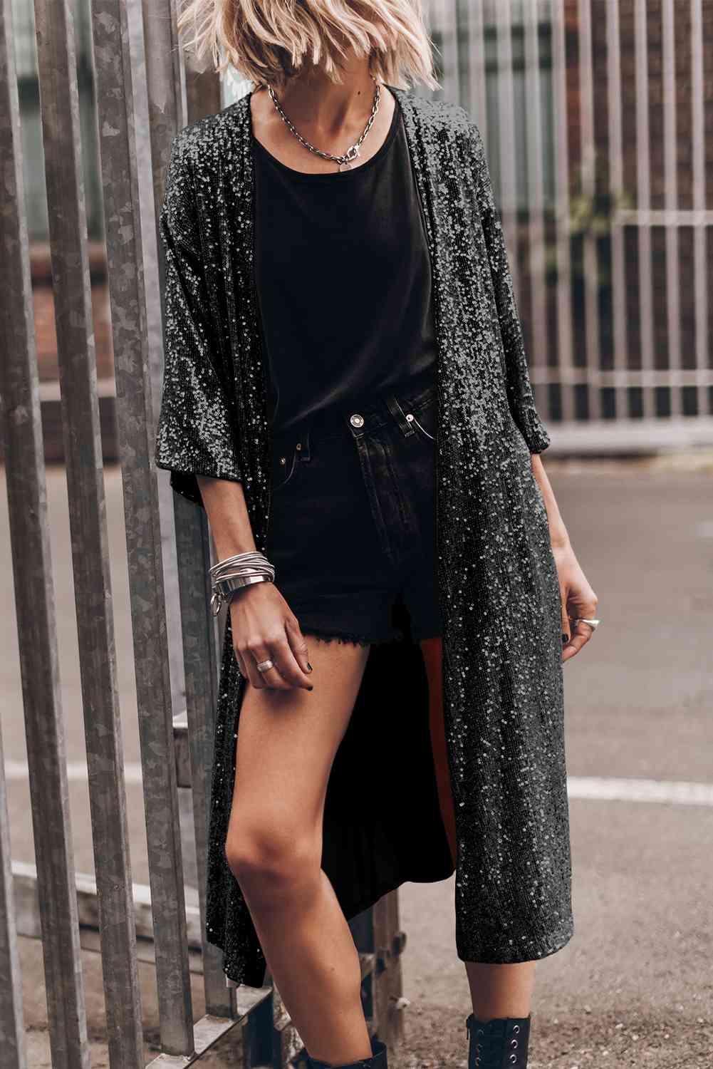 Sequin Open Front Duster Cardigan - The Beaucoup Home