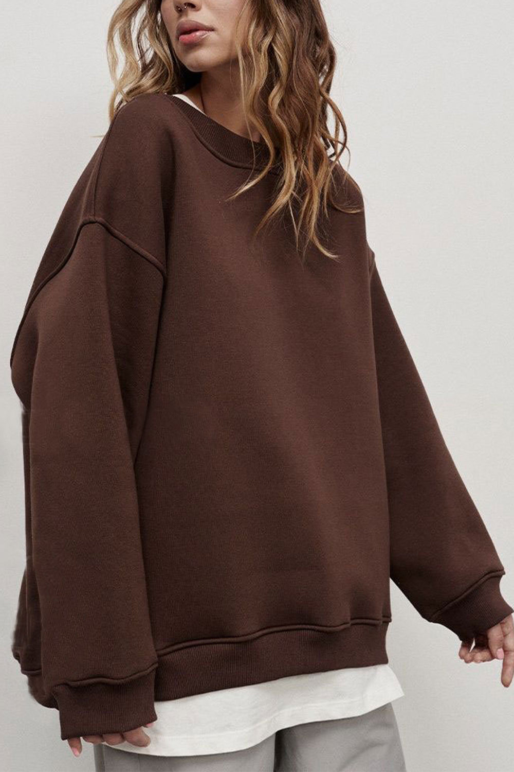 Oversize Round Neck Dropped Shoulder Sweatshirt - The Beaucoup Home