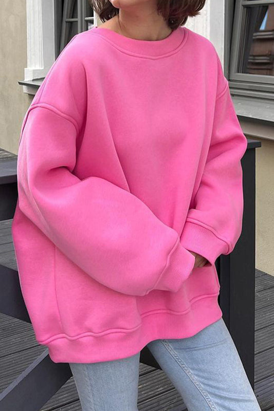 Oversize Round Neck Dropped Shoulder Sweatshirt - The Beaucoup Home