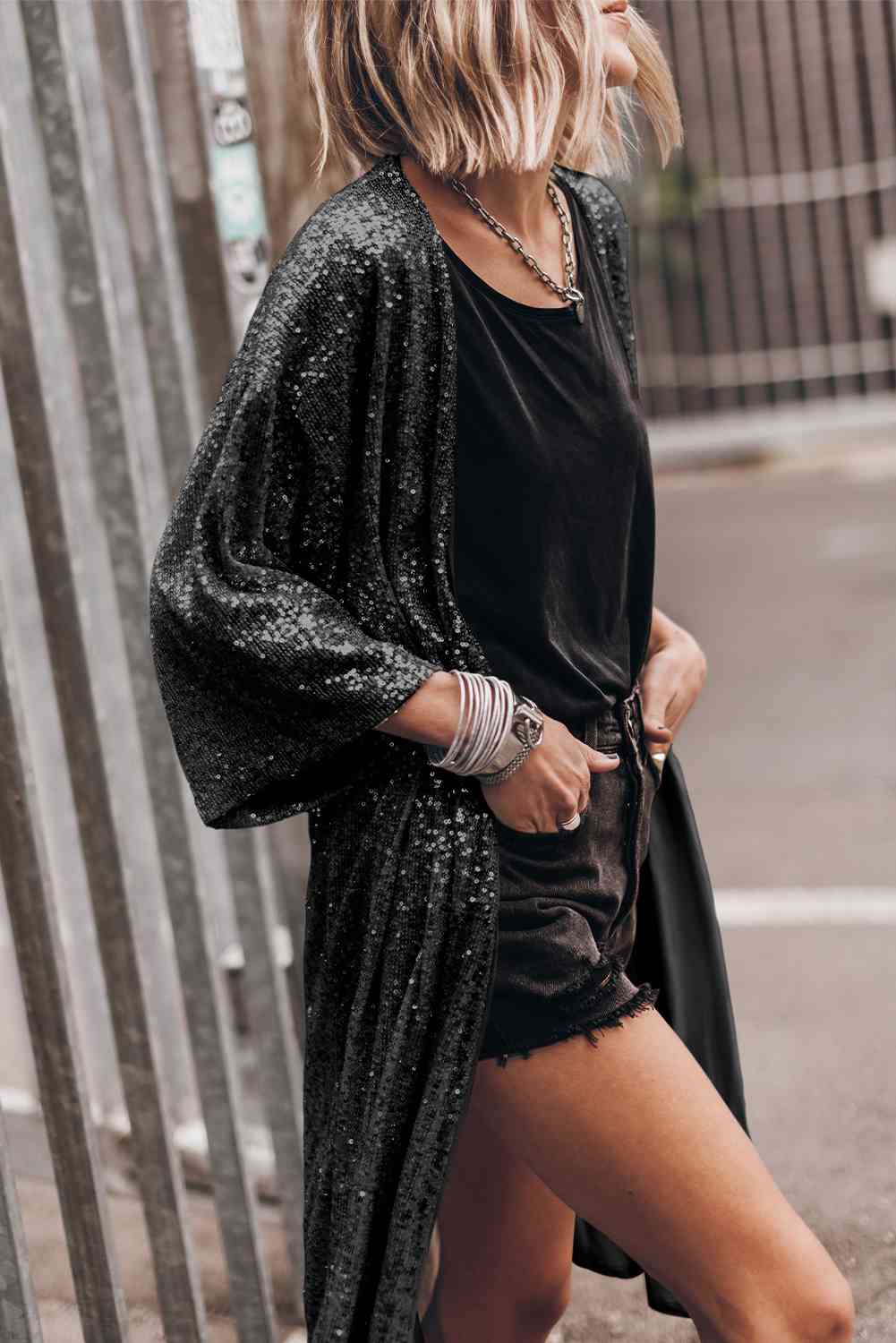 Sequin Open Front Duster Cardigan - The Beaucoup Home