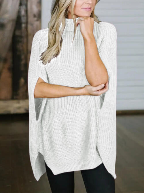 Turtleneck Slit Sweater - The Beaucoup Home