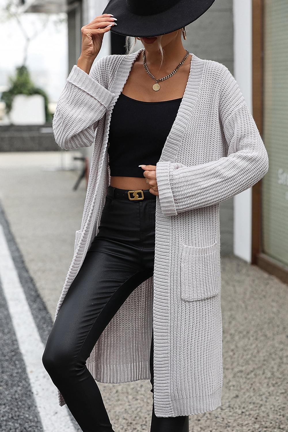 Dropped Shoulder Long Sleeve Cardigan with Pocket - The Beaucoup Home