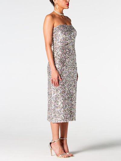 Sequin Straight Neck Midi Wrap Dress - The Beaucoup Home