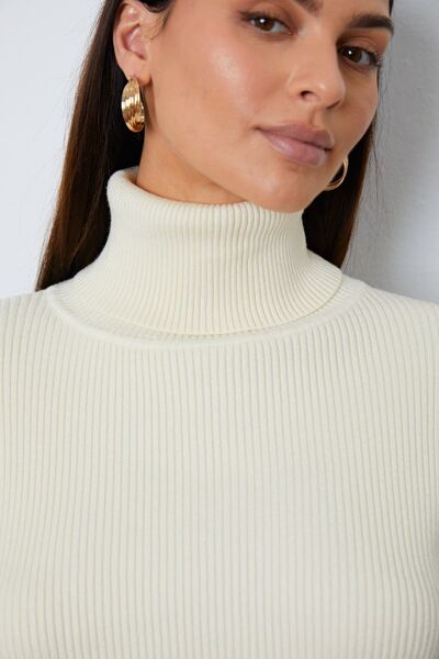 Turtleneck Dropped Shoulder Top and Pants Sweater Set - The Beaucoup Home