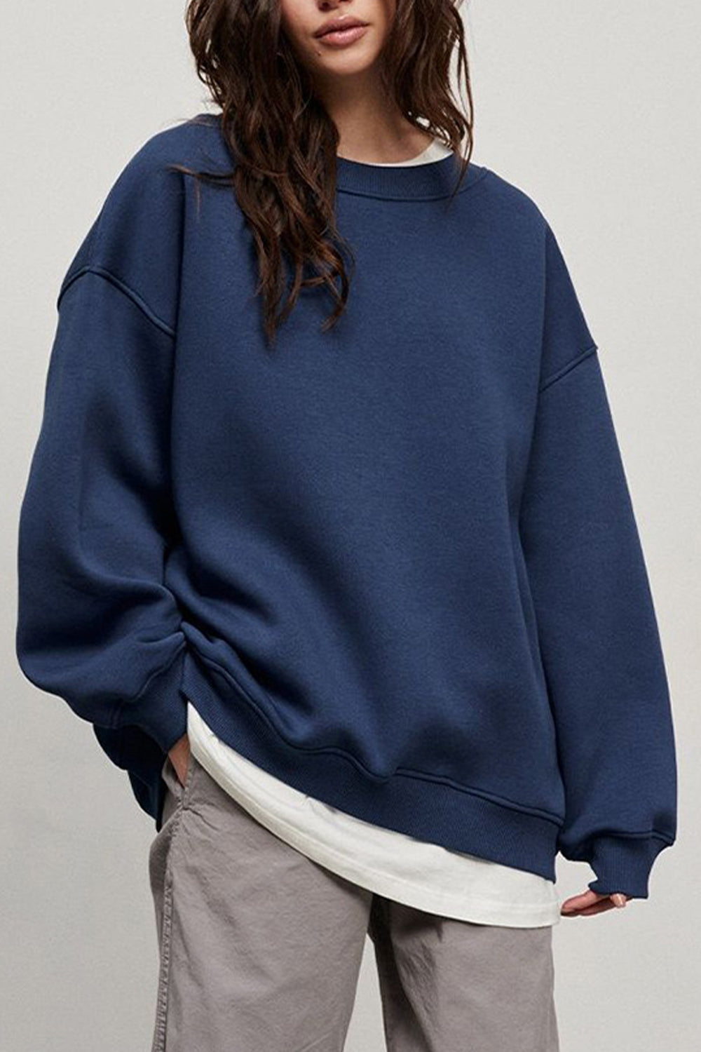 Oversize Round Neck Dropped Shoulder Sweatshirt - The Beaucoup Home