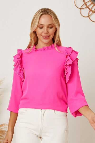 Frill Ruffled Three-Quarter Sleeve Blouse - The Beaucoup Home