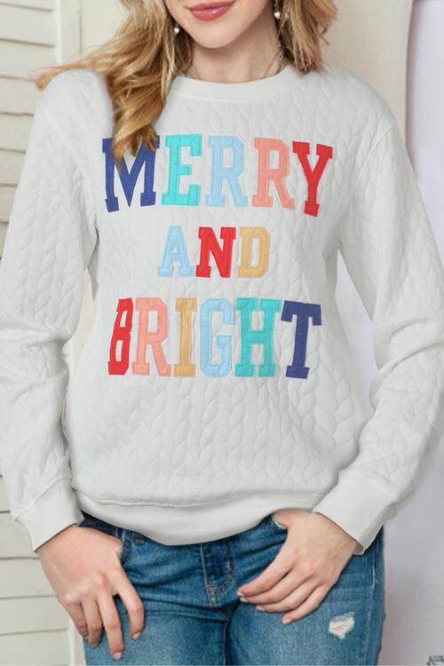 MERRY AND BRIGHT Cable Knit Pullover Sweatshirt - The Beaucoup Home