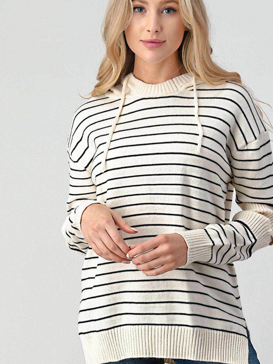 Striped Cutout Slit Sweater - The Beaucoup Home