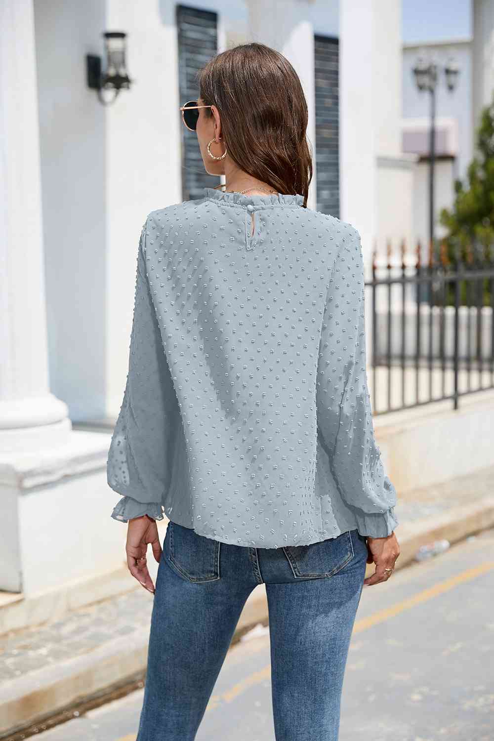 Smocked Mock Neck Swiss Dot Top - The Beaucoup Home