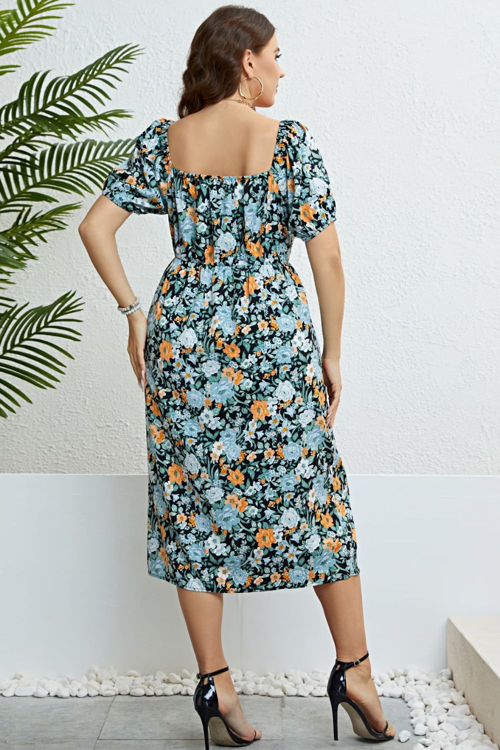 Floral Split Short Sleeve Dress - The Beaucoup Home