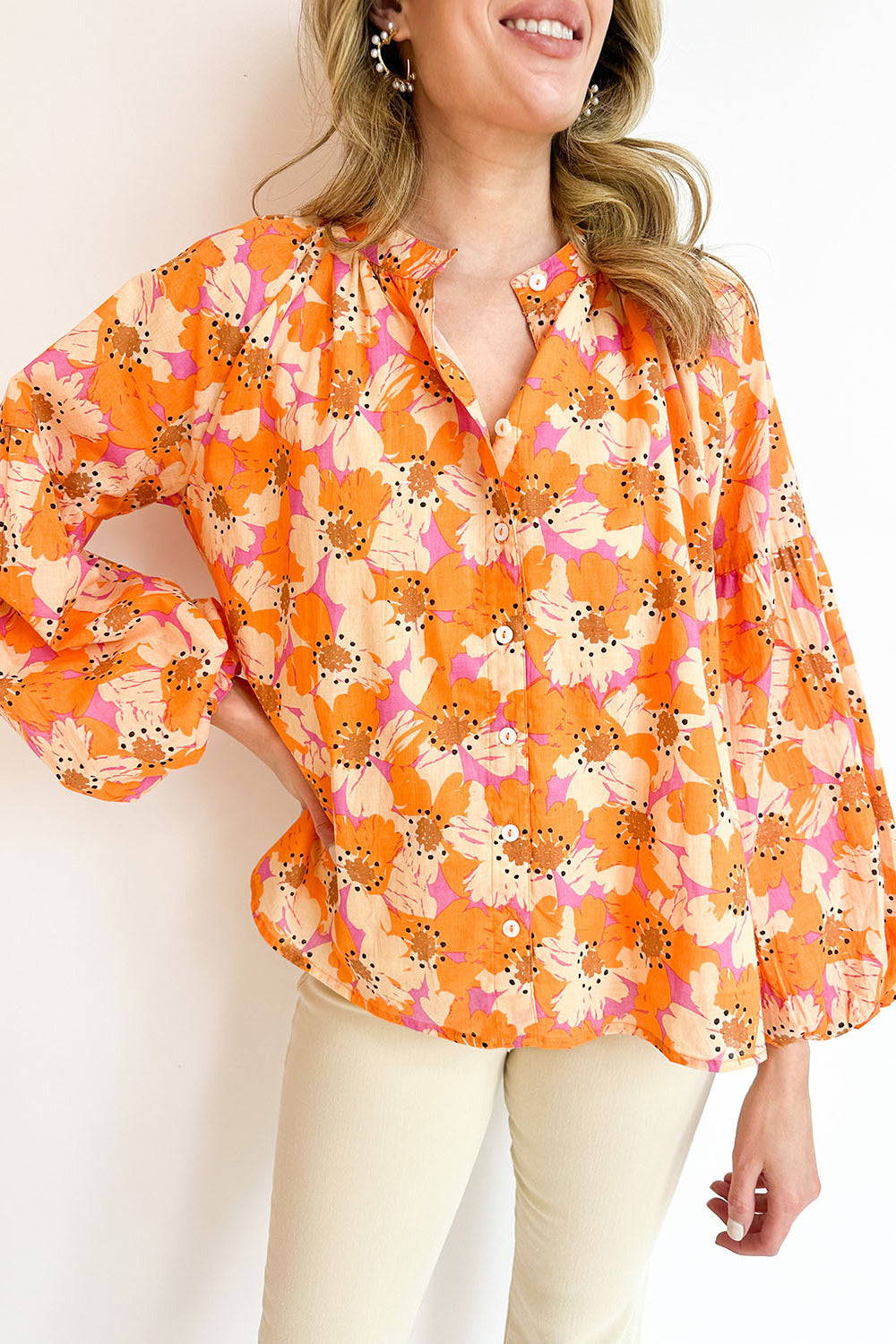 Printed Balloon Sleeve Top - The Beaucoup Home