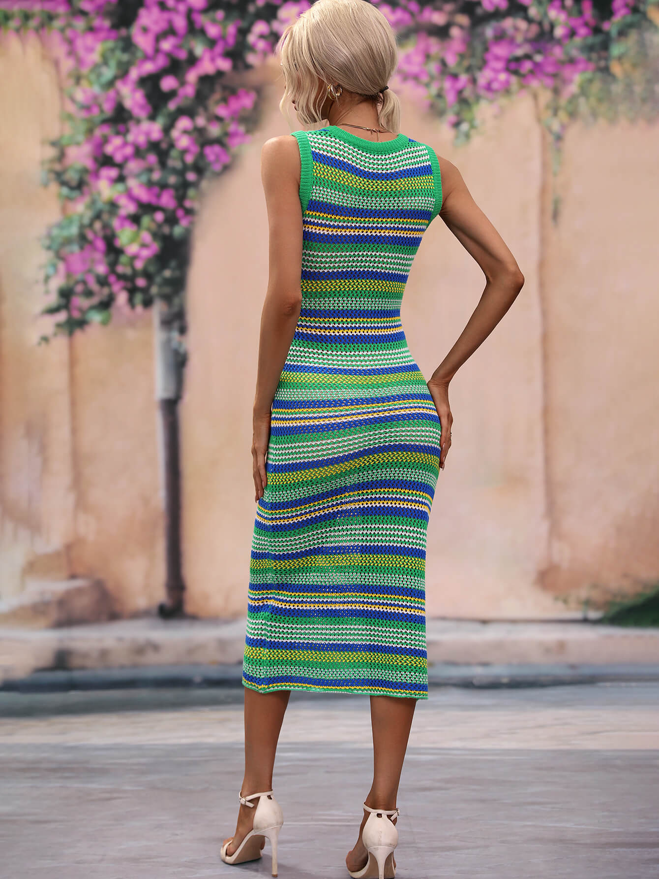 Striped Round Neck Sleeveless Midi Cover Up Dress - The Beaucoup Home