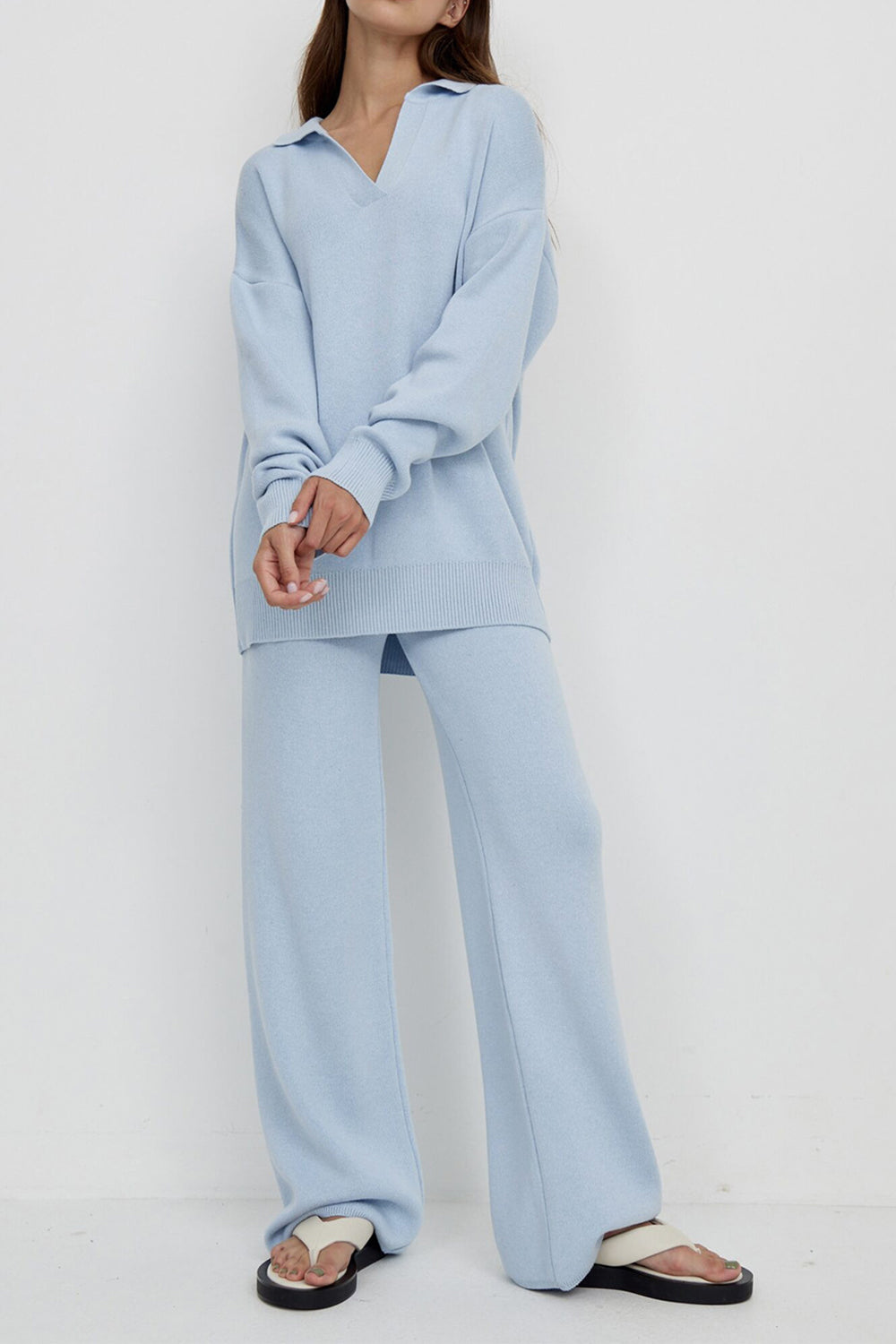 Dropped Shoulder Sweater and Long Pants Set - The Beaucoup Home