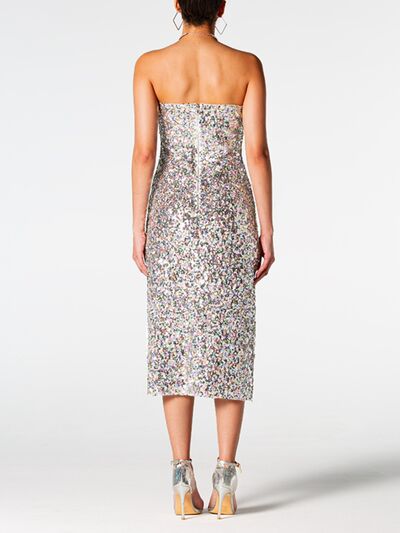 Sequin Straight Neck Midi Wrap Dress - The Beaucoup Home