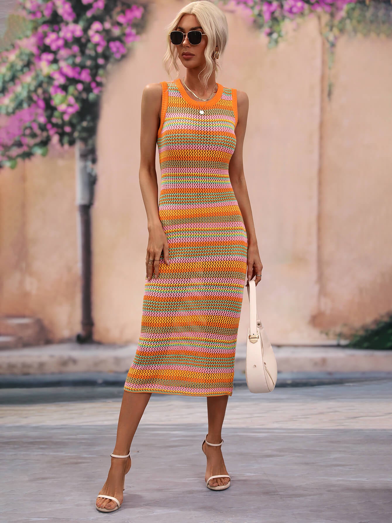 Striped Round Neck Sleeveless Midi Cover Up Dress - The Beaucoup Home