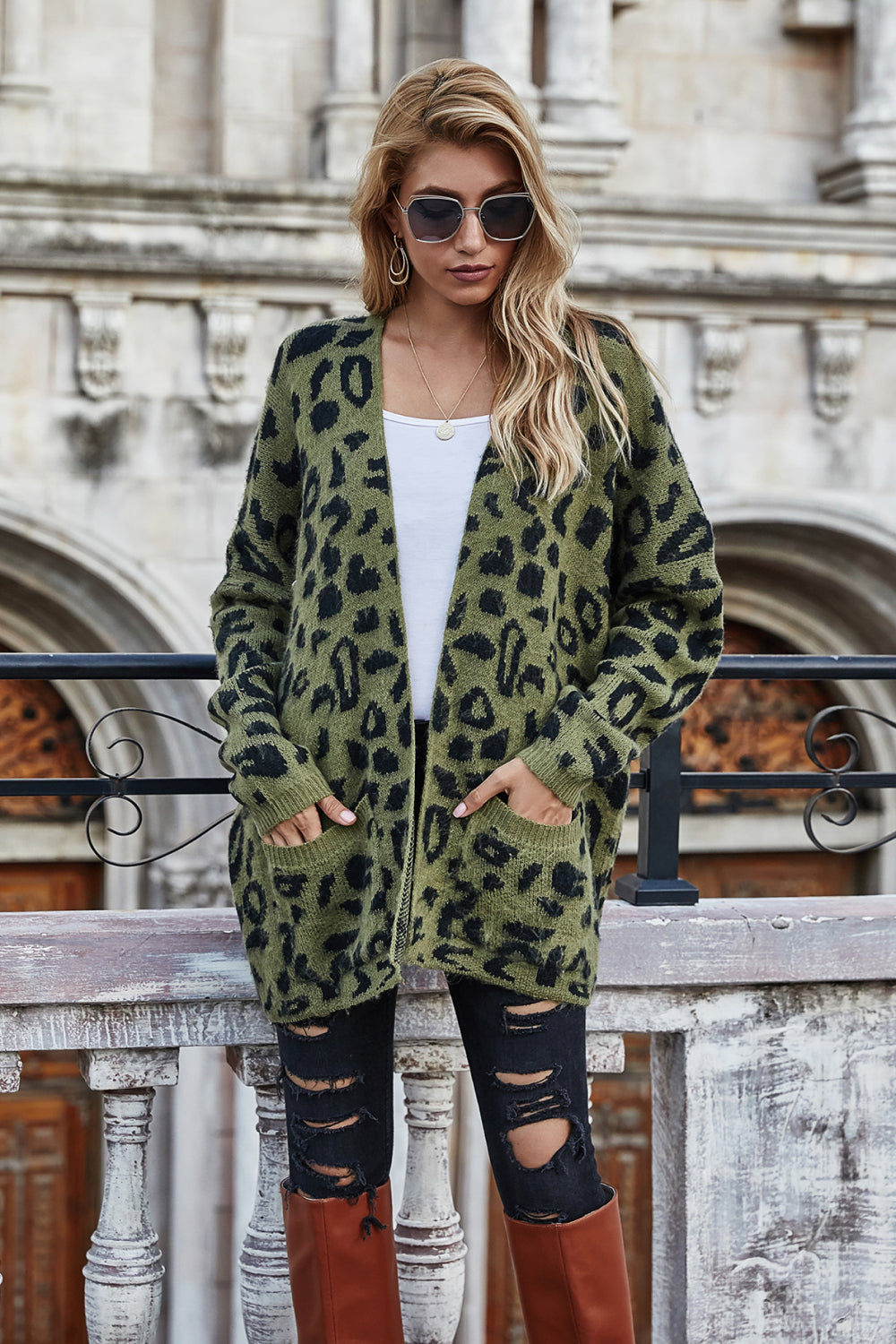 Leopard Longline Cardigan with Pockets - The Beaucoup Home