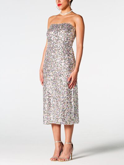 Sequin Straight Neck Midi Wrap Dress - The Beaucoup Home