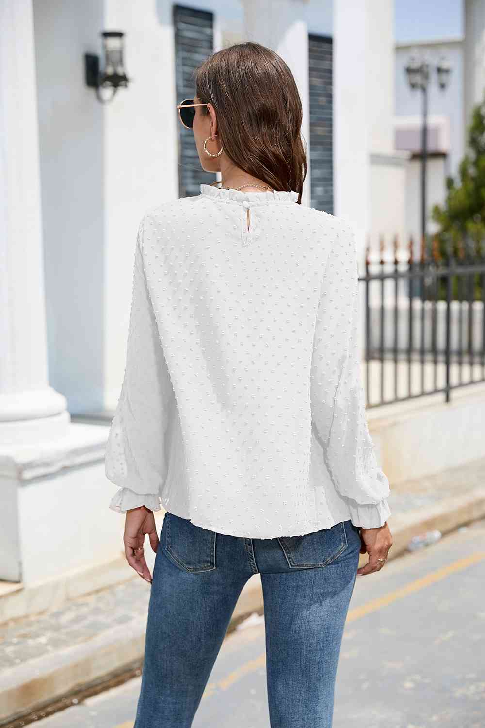 Smocked Mock Neck Swiss Dot Top - The Beaucoup Home