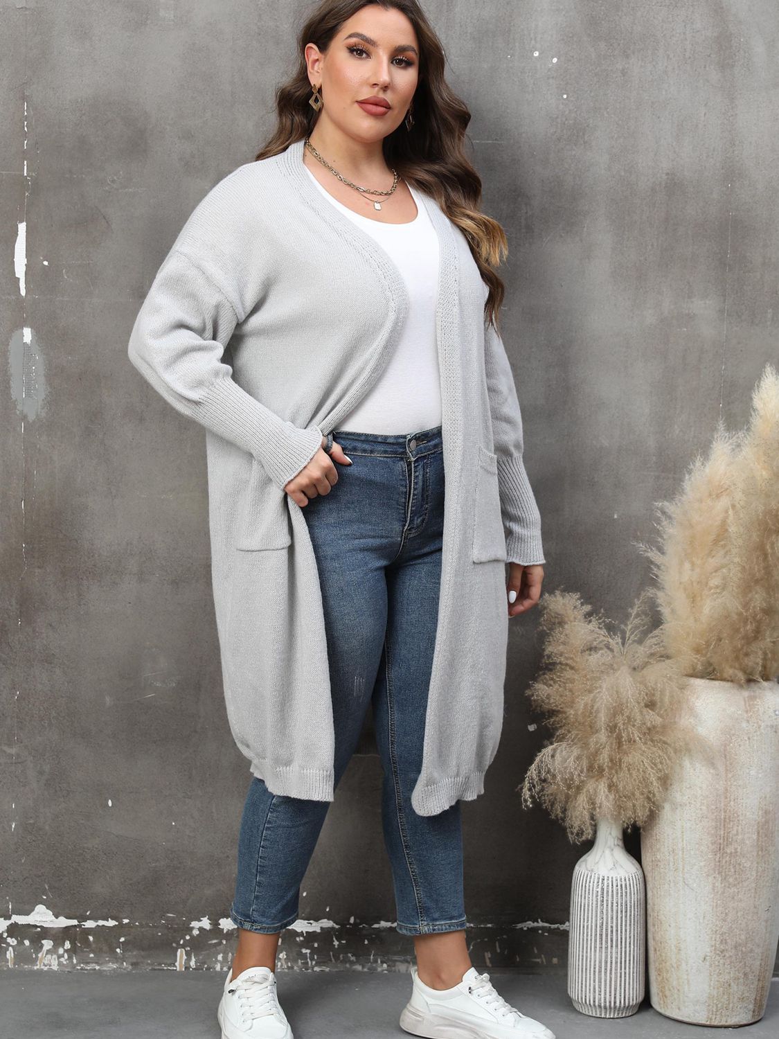 Plus Size Long Sleeve Pocketed Cardigan - The Beaucoup Home