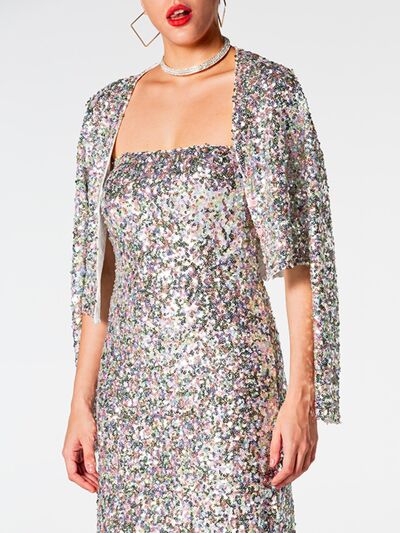 Sequin Cardigan and Straight Dress Set - The Beaucoup Home