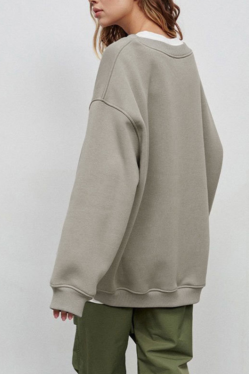 Oversize Round Neck Dropped Shoulder Sweatshirt - The Beaucoup Home