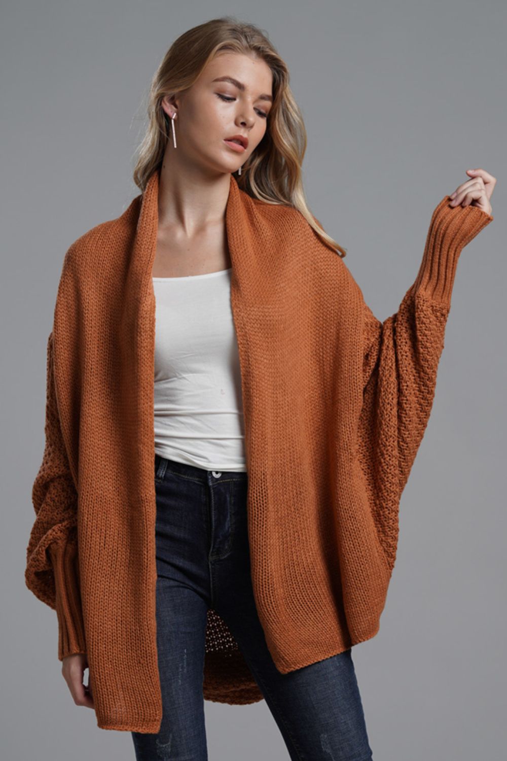 Dolman Sleeve Open Front Ribbed Trim Longline Cardigan - The Beaucoup Home