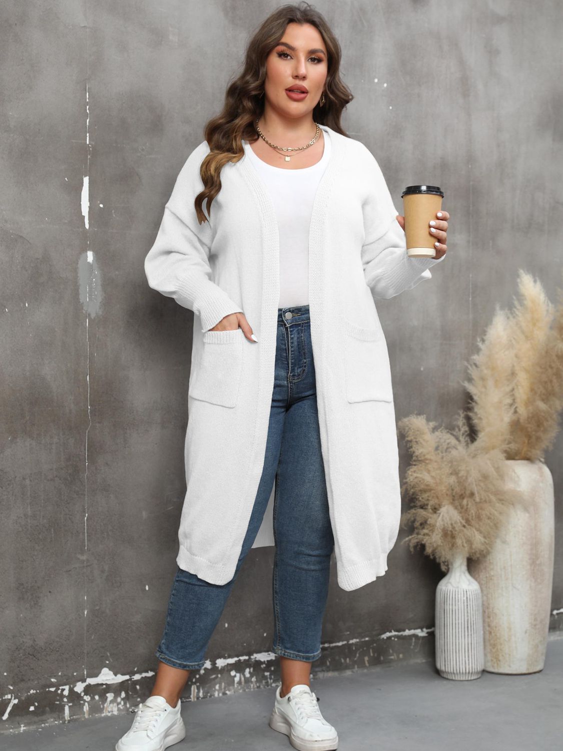 Plus Size Long Sleeve Pocketed Cardigan - The Beaucoup Home