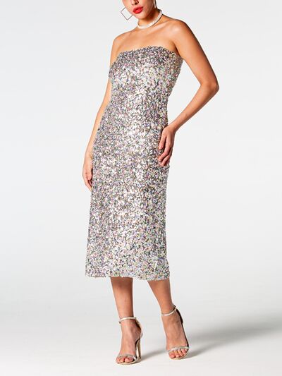 Sequin Straight Neck Midi Wrap Dress - The Beaucoup Home